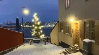 Christmas in Stockholm, Sweden. Walking under the Christmas lights