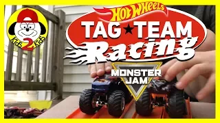 Hot Wheels Monster Jam Toy Trucks Playing and Racing - TAG TEAM Downhill Racing