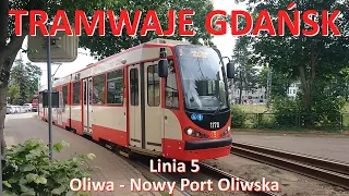 Tramwaje Gdańsk. Linia 5 Oliwa - Nowy Port Oliwska./CAB RIDE on tram line 5 in Gdańsk (Poland).