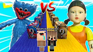 DESAFIO DE LUCKY BLOCKS DE HUGGY WUGGY VS JUEGO DEL CALAMAR 😱😂 BEBE NOOB Y BEBE NOOBSI EN MINECRAFT