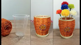 con VASO DESECHABLE hacer un hermoso florero decorativo - manualidad con un vaso plastico