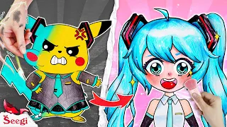 [🌟paper diy🌟] Who's that Pokémon? - Pikachu Transformation To Hatsune Miku | DIY Arts & Paper Crafts