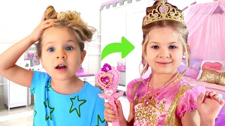 Diana se transforma em princesas. Uma coleção de vídeos para meninas sobre vestidos e princesas