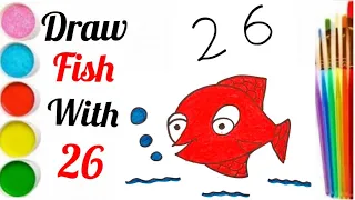 How to turn number 26 into cartoon fish step by step/Art game on paper for kids