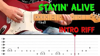 STAYIN' ALIVE - intro riff guitar lesson (with tabs) - Bee Gees