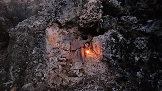 I Turned a Massive Boulder into a safe Shelter With a Fireplace, Resistant to Cold and Blizzard.