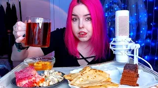 Салат селедка под шубой,оливье,блины,торт мукбанг/mukbang