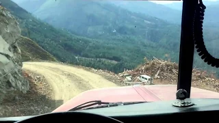 Peterbilt logger comes off a cliff. Truck from the movie The unforgivable with Sandra Bullock.