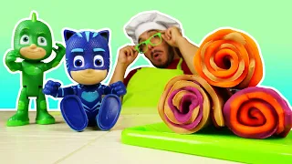 Cocina para niños. Play Doh cocina - rollitos dulces. Videos de juguetes PJ Masks español