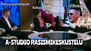A-Studio Rasismikeskustelu/Joakim Vigelius (Ps), Sofia Virta (Vihr.) ja Mari-Leena Talvitie (Kok.)