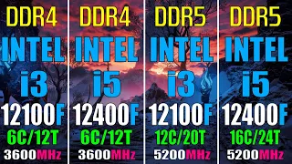 i3 12100F (DDR4) vs i5 12400F (DDR4) vs i3 12100F (DDR5) vs i5 12400F (DDR5) || PC GAMES TEST ||