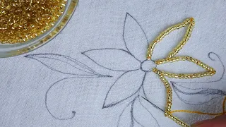 beaded hand embroidery, easy way to beading on cloth by hand, amazing beads work
