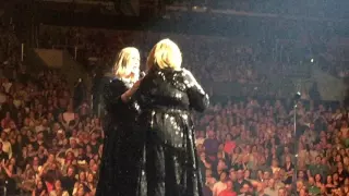 Adele meets impersonator Delta Work on 8/6/16 in LA