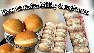 How to make Milky Doughnuts || trendy milky doughnuts || simple steps + filling #doughnut #trending