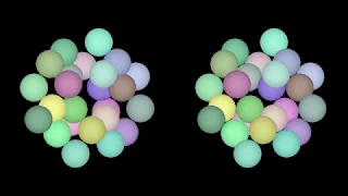 24-balls-3d-multicolor. Rotation in four-dimensional space. 4D. Fourth dimension. Hyperspace.