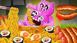 Garten Of Banban 3 Cooking Korean Food: Spicy Noodles & Gimbap /ASMR Mukbang | Animación española