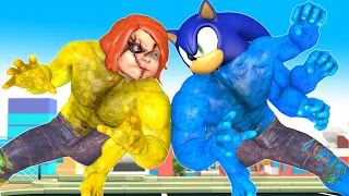 Son Sonic Transform Giant SonicHulk vs Giant Chucky Zombie rescue Papa Nick - Scary Teacher 3D Story