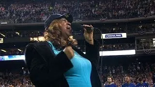 2011 ALCS Gm3: Aretha Franklin sings the national anthem