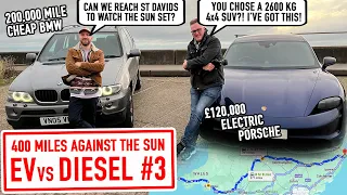 EV vs Diesel Winter Road Trip - 400 miles from Sunrise to Sunset - East to West