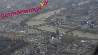Germanwings Airbus A319 SCENIC Approach and Landing at London Heathrow Airport | Wing View