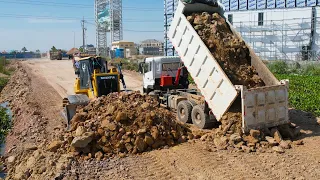 Ultimately Best Project Processing Bulldozer Pushes Soil Stone Buillding Road Across The Pond