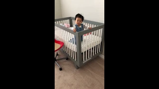 Funny baby cries when mommy pretends to leave the room!