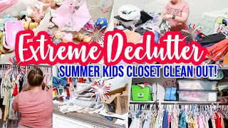 EXTREME DECLUTTER KIDS CLOSET | SUMMER CLOSET CLEAN OUT CLEANING MOTIVATION 2024