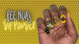 Bee Themed  Dip Powder Nails|Reverse Nail Stamping