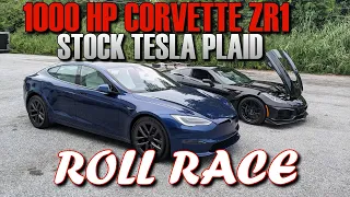 Stock Tesla Plaid vs StreetSpeed717's 1000 whp ZR1 Did Not Go As Expected...