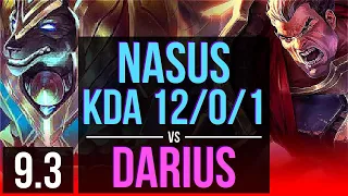 NASUS vs DARIUS (TOP) | KDA 12/0/1, 8 solo kills, Legendary | EUW Grandmaster | v9.3