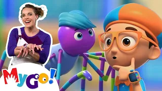 Spider Make a Web! | Blippi | MyGo! Sign Language | Educational Videos for Kids