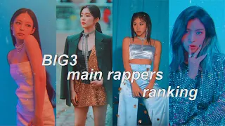 ranking main rappers from girl groups in different categories (big 3)