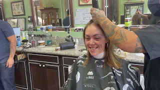 Danielle 2 LV: Shaves Off Her Long Hair in Barbershop (YT Original)