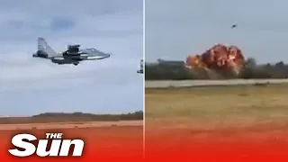 Russian fighter jet CRASHES in fireball moments after take-off as Putin’s military crumbles