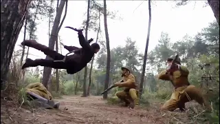 {Anti-Japanese Kung Fu Film} Hunter excels in jungle warfare, using a bow and arrow to kill a squad