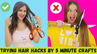 Trying HAIR HACKS by 5 Minute Crafts *FUNNY*