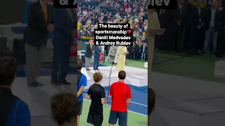 Daniil Medvedev and Andrey Rublev cute chitchats at Dubai Open Finals awarding. ♥️ #dubaiopen