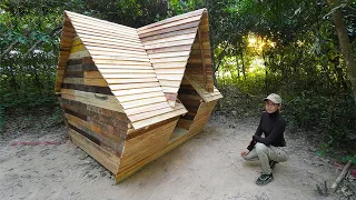 Building Complete Wooden Bushcraft Shelter For Survival in The Wild