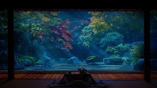 Rain On Japanese Zen Garden At Night (Part 3)ㅣFor Sleep, Study, Relaxation | ASMR Rain Sounds