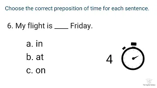 Prepositions of Time (in, on, at) English Grammar Quiz