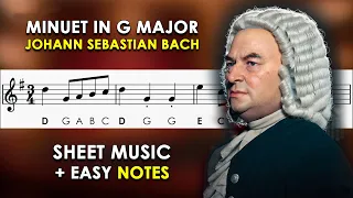 Minuet in G major | Sheet Music with Easy Notes for Recorder, Violin + Orchestra | J. S. Bach