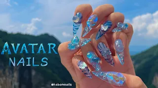 Bubble nails are so hard... Last nail I tried! Summer nails with water concept💧