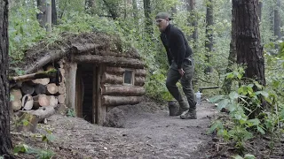 atmospheric overnight stay in  dugout, thunderstorm and rain , damp dark forest , no talking