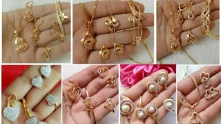 Latest gold chains with pendants, ring , earrings, bracelets, designs ll Gold jewellery set ll