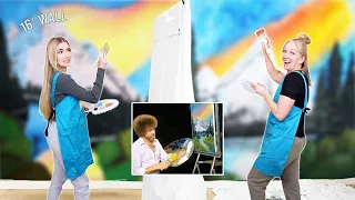 Bob Ross Painting Challenge On My Living Room Wall !!