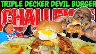 TRIPLE DECKER DEVIL BURGER CHALLENGE @Getlitwitmoe | MUKBANG