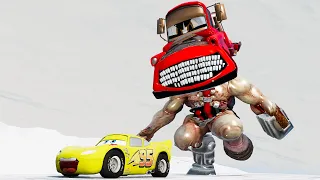 Epic Escape From The Cyber Demon Tow Mater Head Eater VS Lightning McQueen Beamng Drive #124