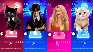 CUTE CAT LADY GAGA BLOODY MARY vs WEDNESDAY and SHAKIRA and WAKA WAKA COOL CAT in TILES HOP EDM RUSH