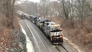 Train Meet X 3!  Train Waits For 2 Trains! BIG Norfolk Southern Trains With DPU Engines Working Hard