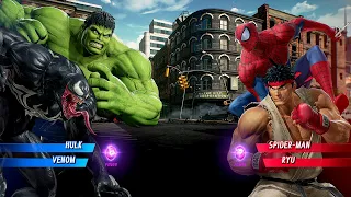 Venom & Hulk VS Spiderman & Ryu (Very Hard) - Marvel vs Capcom | 4K Gameplay